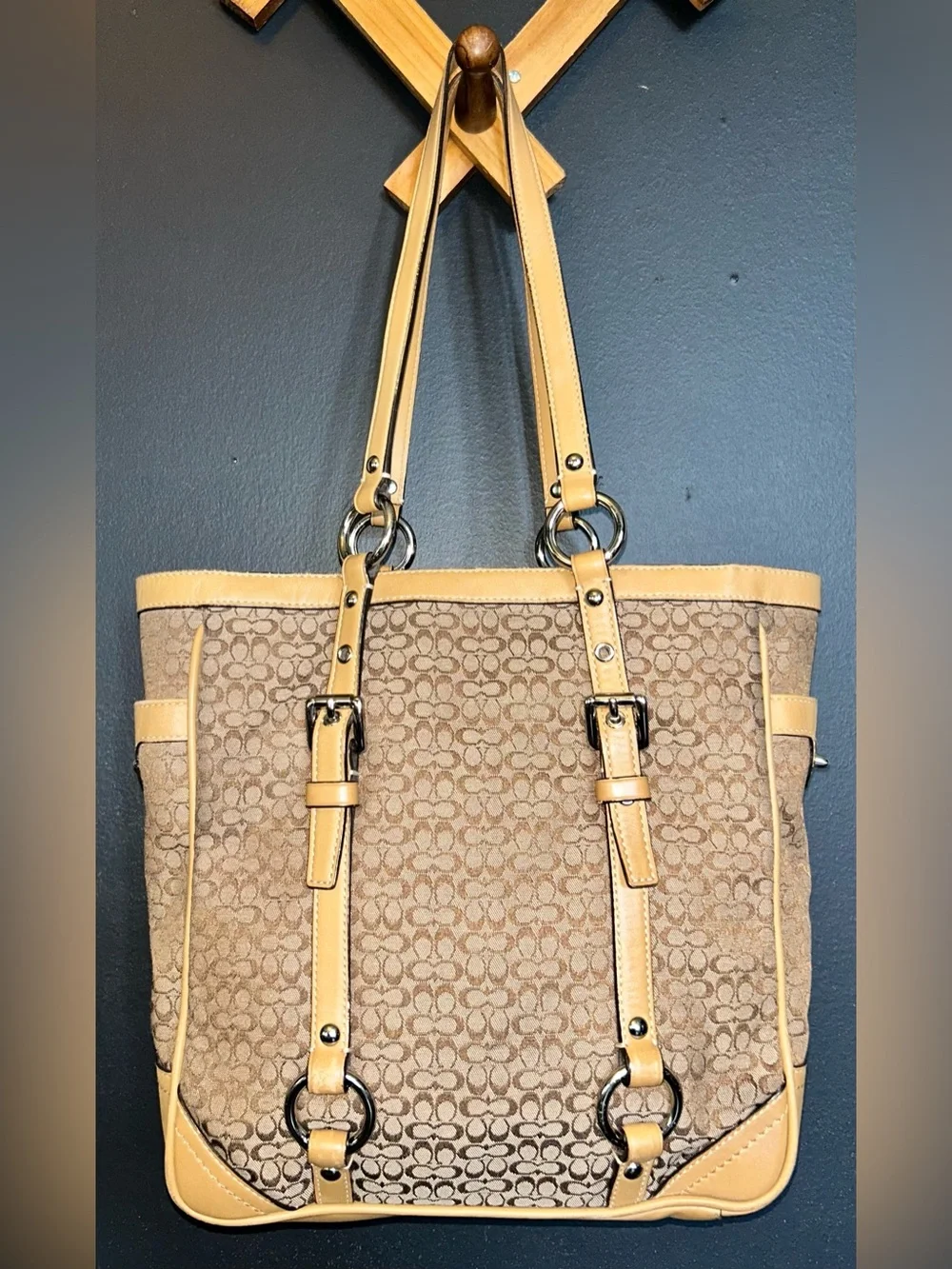 Coach Signature Jacquard Leather Gallery Shoulder Tote Bag Iconic Mini Kissing C - Picture 7 of 16